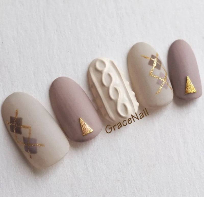 昕薇瑞丽初秋磨砂立体毛衣格纹穿戴美甲成品贴片假指甲甲片防水