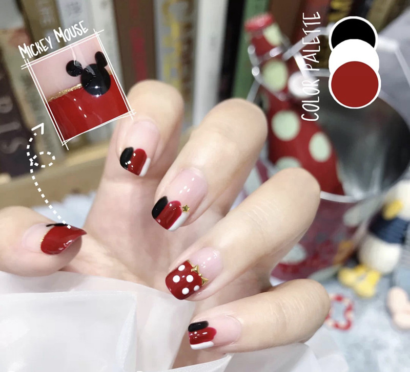 米奇蝴蝶结法式波点显白可爱穿戴美甲成品贴片假指甲甲片可拆卸