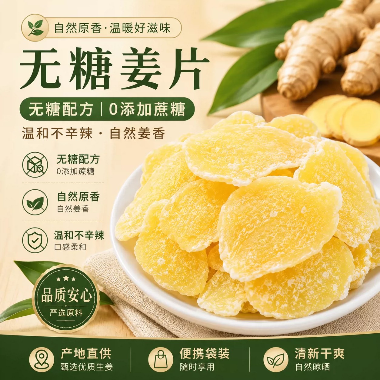 无糖姜片无糖姜干零食无糖即食姜糖片生姜干嫩姜片泡茶休闲特产