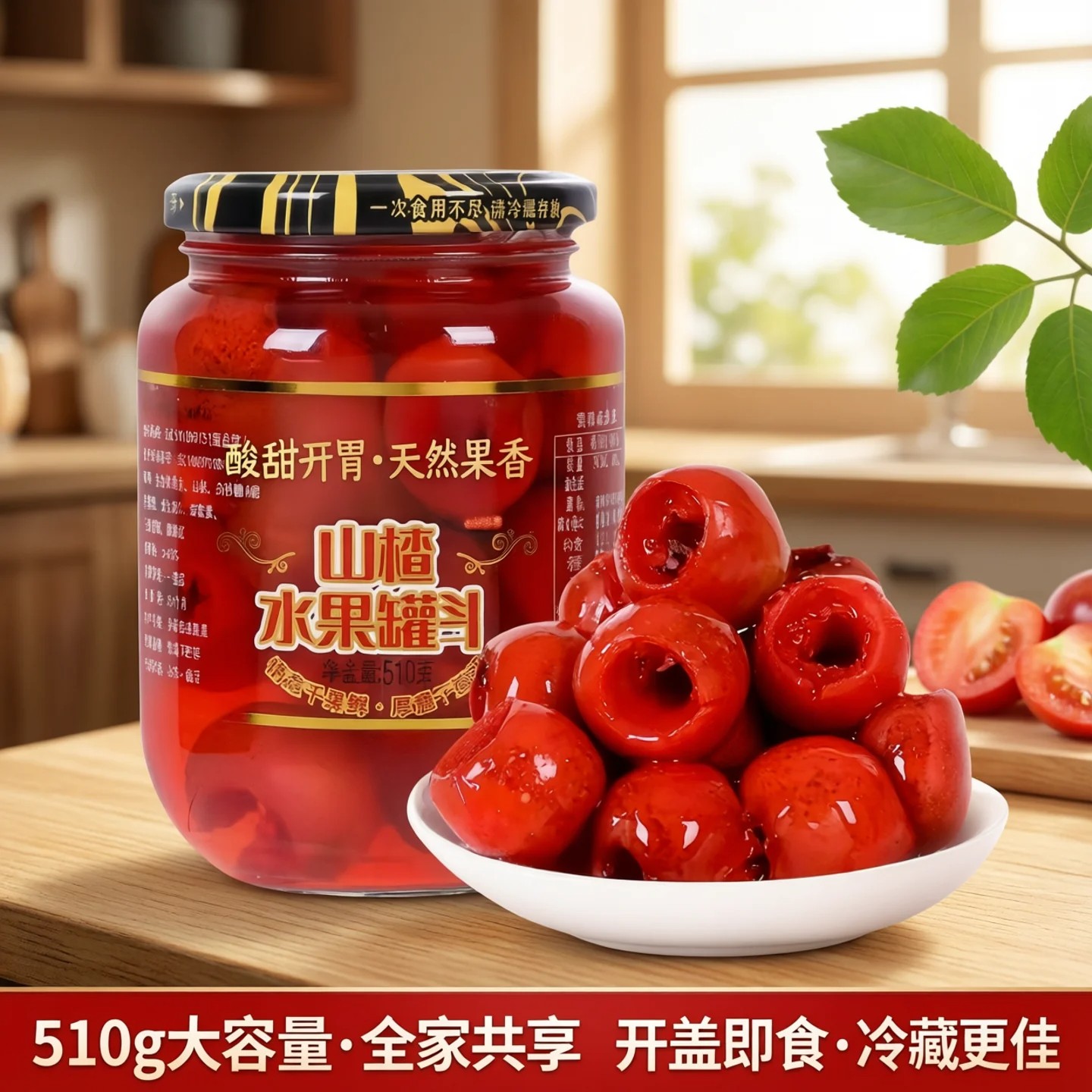 山楂罐头510g*1瓶装玻璃瓶酸甜老式水果糖水罐头去核即食瓶装