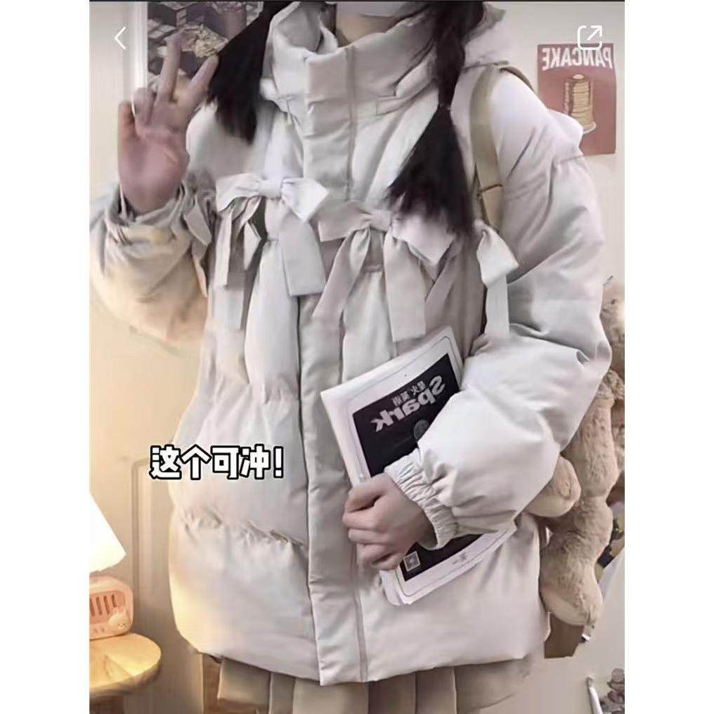 学院风甜美设计感蝴蝶结连帽加厚保暖面包服外套女冬季宽松棉服潮,女装/女士精品,棉衣/棉服,淘宝优惠券,粉丝福利购,淘宝优惠卷