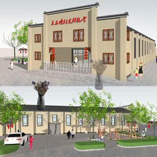 美丽乡村新农村文化礼堂文化中心戏院剧院精品景观建筑SU模型