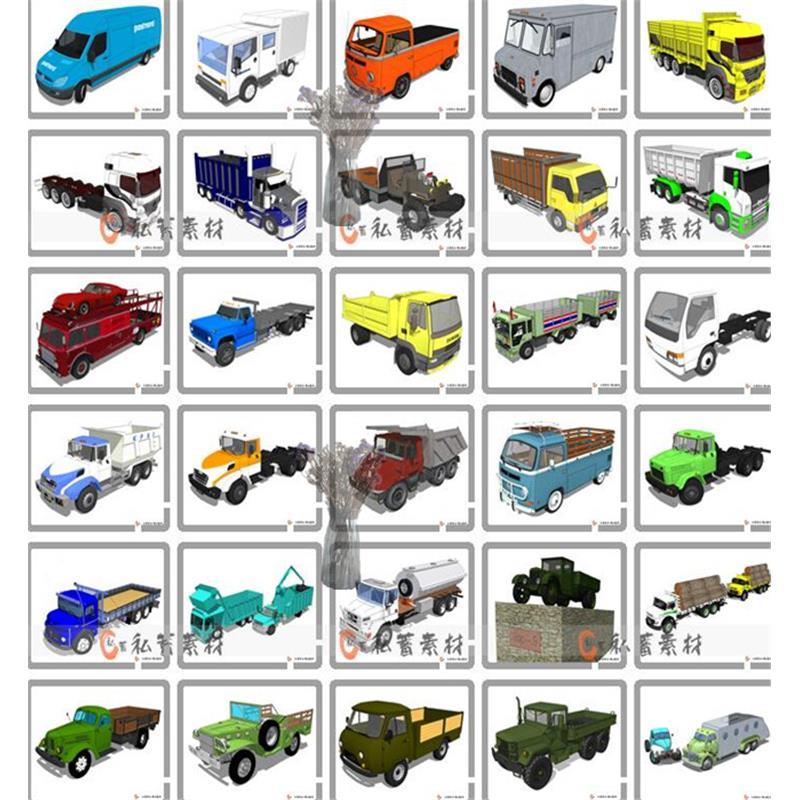 卡车SU模型货车卡车农用卡车拖挂式卡车交通工程运输车箱式卡车