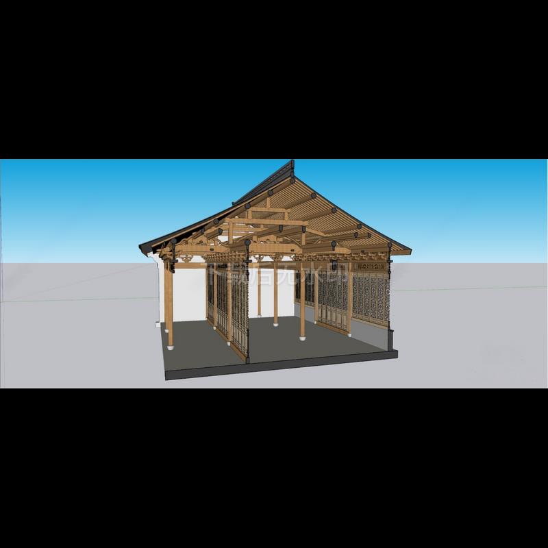 现代中式古建筑 木房子 斗拱 榫卯结构 木梁横梁 草图大师SU模型
