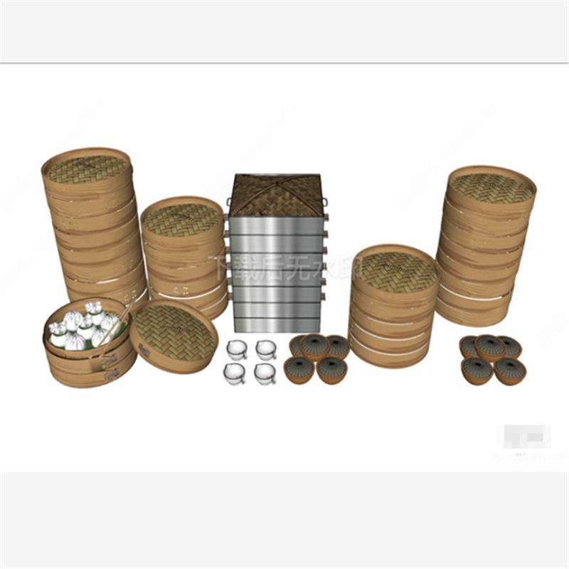 现代餐具 厨房用品 包子铺 蒸笼 包子 器皿 草图大师SU模型