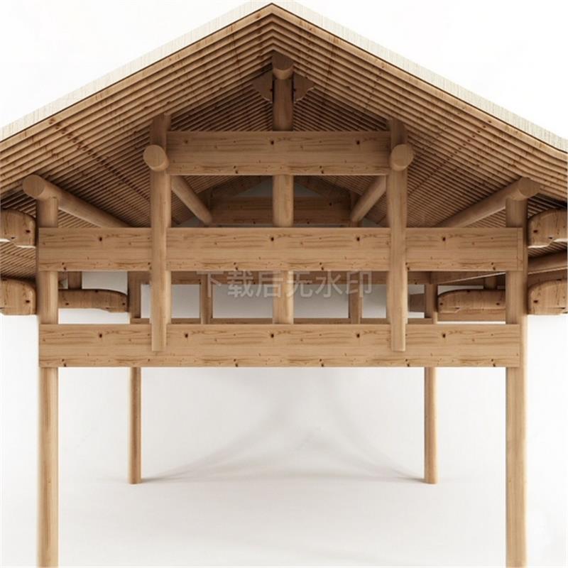 现代中式实木屋顶构件 古建框架顶木结构 人字顶草图大师SU模型