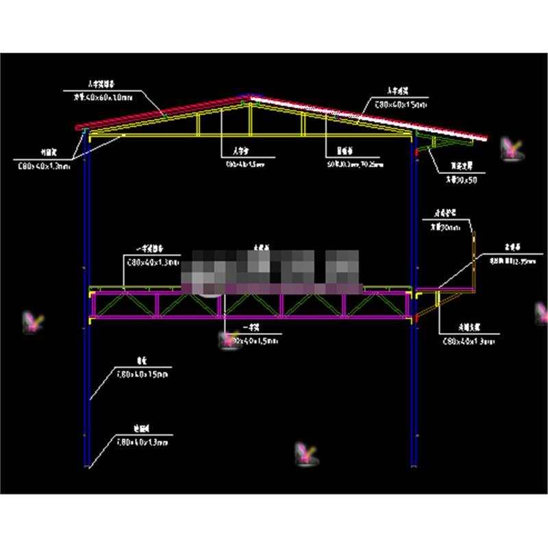 K式活动板房详图CAD图纸 总图 钢架剖面图 侧立面图 基础平面图等
