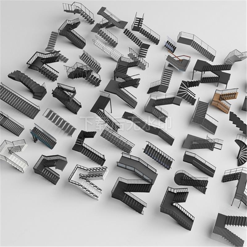 现代楼梯钢架楼梯 消防楼梯 外挂楼梯 钢结构楼梯 草图大师SU模型