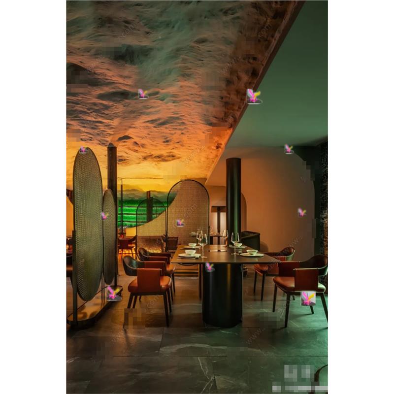 4982现代自然风岩洞火锅店 餐厅空间 餐桌椅 屏风隔断 包厢SU模型