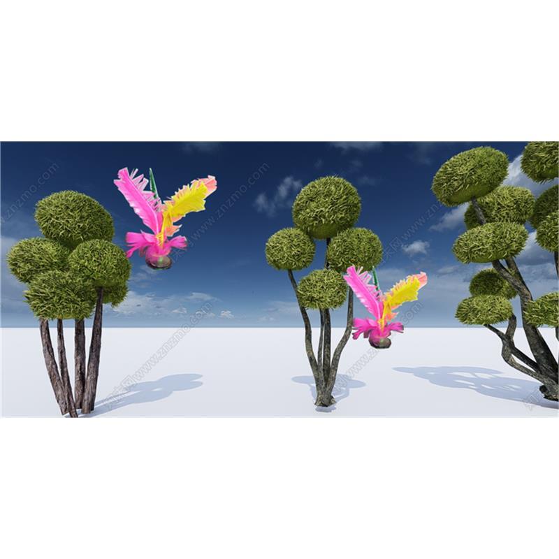 草图大师1573现代庭院灌木景观 多头女贞造型 棒棒糖造型树SU模型