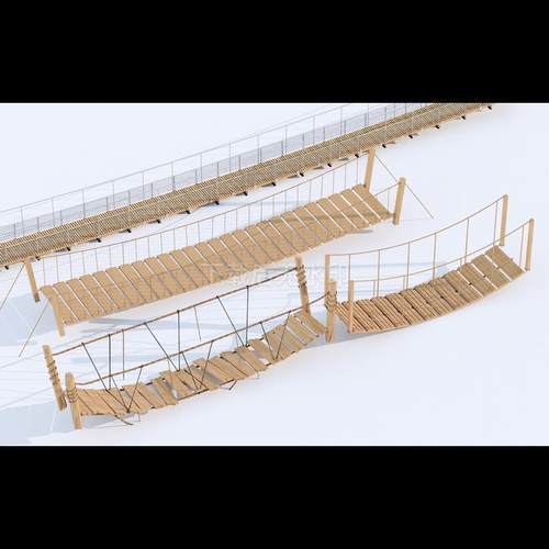 现代吊桥 钢丝桥 木桥景观桥 木材 竹木绳索桥 草图大师SU模型