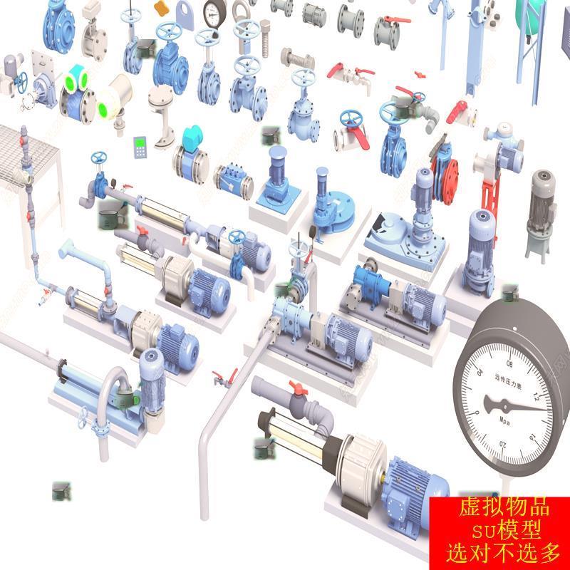 SU模型 现代工业设备抽水泵压力表阀门水管