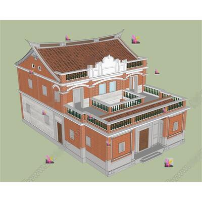 3882现代闽南两层建筑自建房 古建住宅民居 闽南红砖房露台SU模型