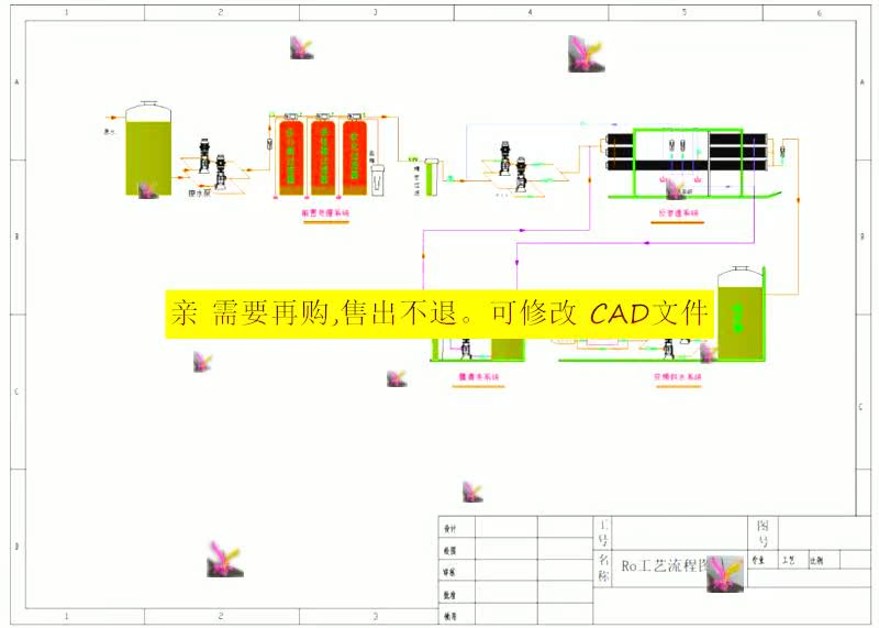 0020 CAD图纸 某厂净水工艺流程图(Ro反渗透工艺流程图)
