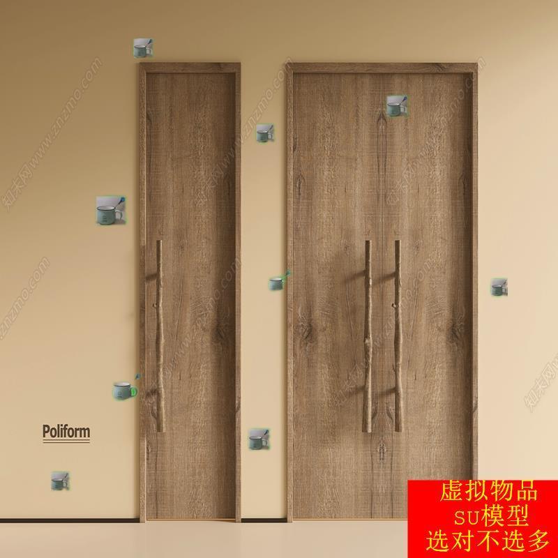 SU模型草图大师 诧寂双开门诧寂风双开门单开门老物件门木门