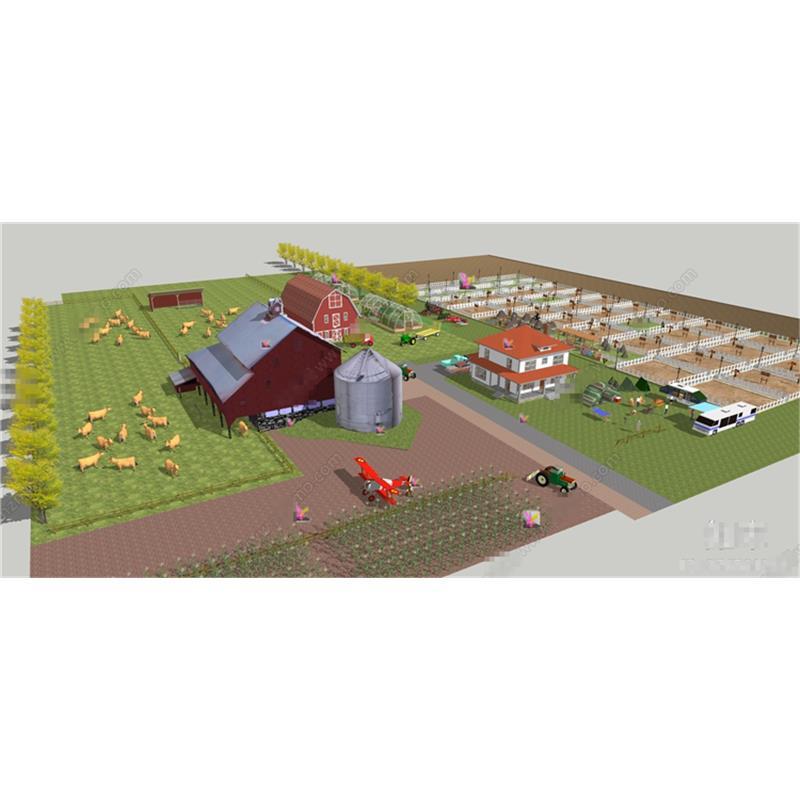 4778美式风格农场 菜地 养殖场 收割机 动物牧场 房子建筑SU模型