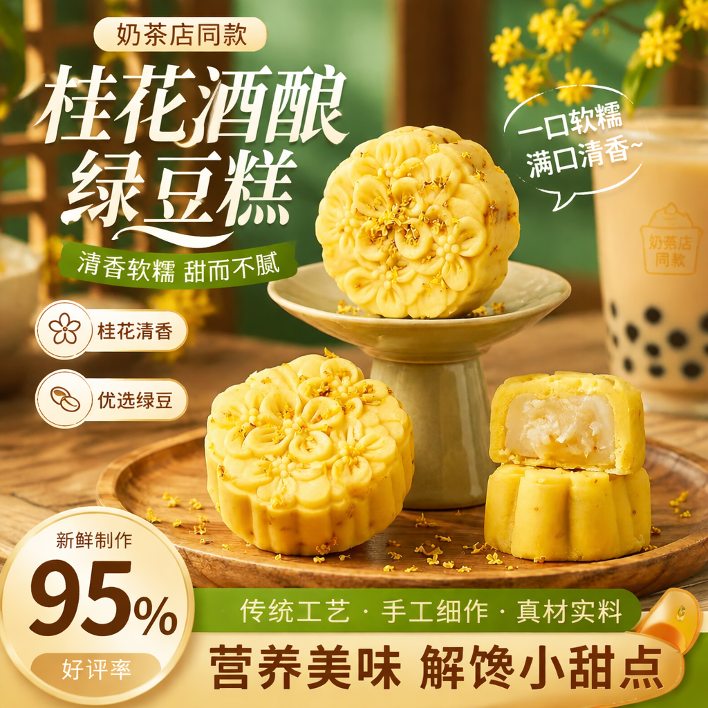 莫琳烘焙桂花酒酿绿豆糕传统糕点冰淇淋口感下午茶点心端午节礼品