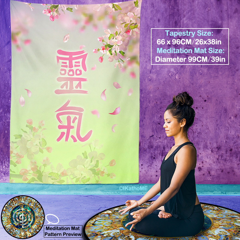 浪漫樱花日式挂布竖版背景布网红瑜伽墙布床头布Reiki灵气祭坛布