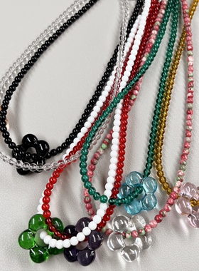 琉璃串珠酒窝小卷颈链小众品牌高级感琉璃花朵珠甜酷项链女