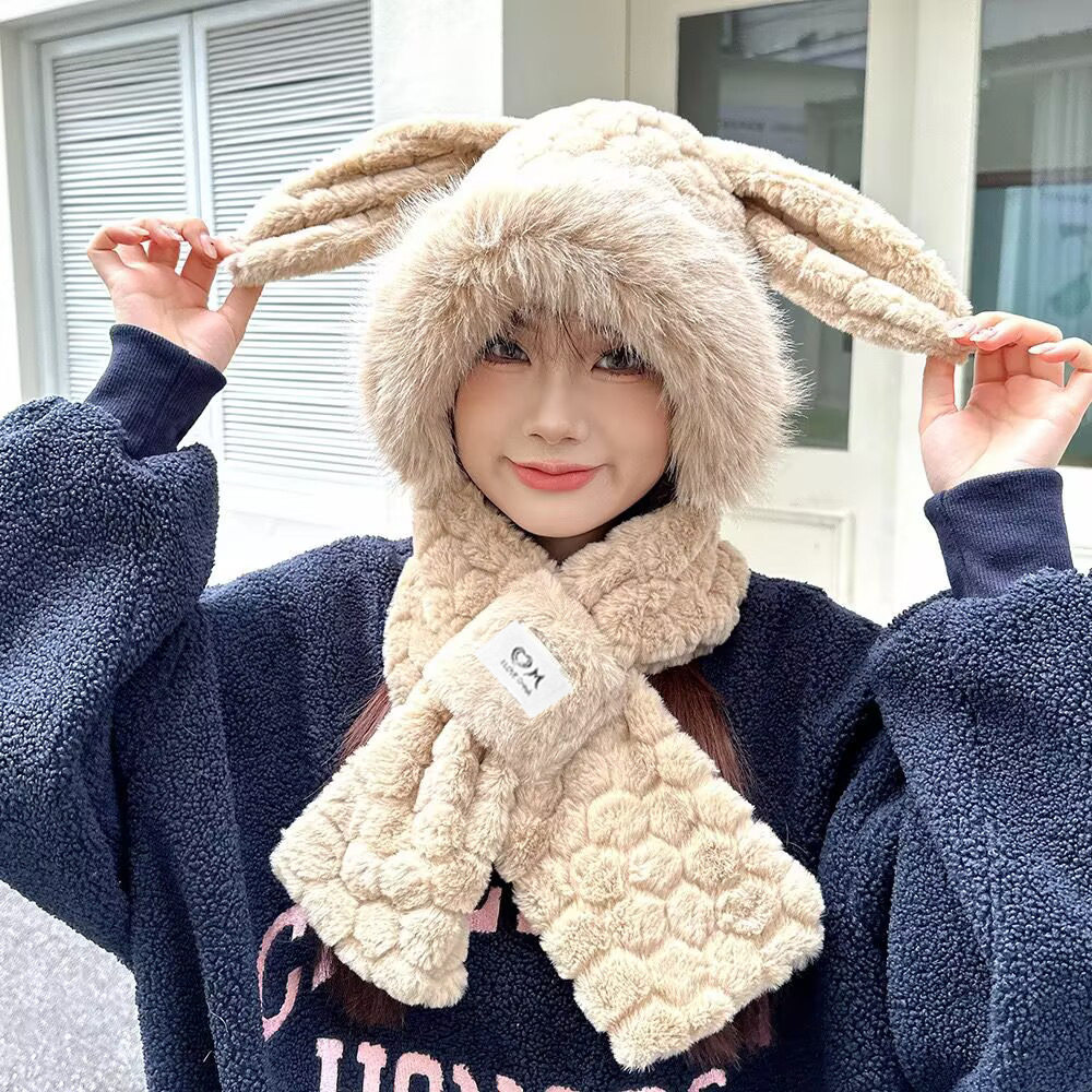 可爱卡通兔子耳朵毛绒帽少女学生帽子