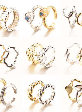 韩版S925纯银戒指 ins个性轻奢小众设计指环重工潮男潮女嘻哈开口