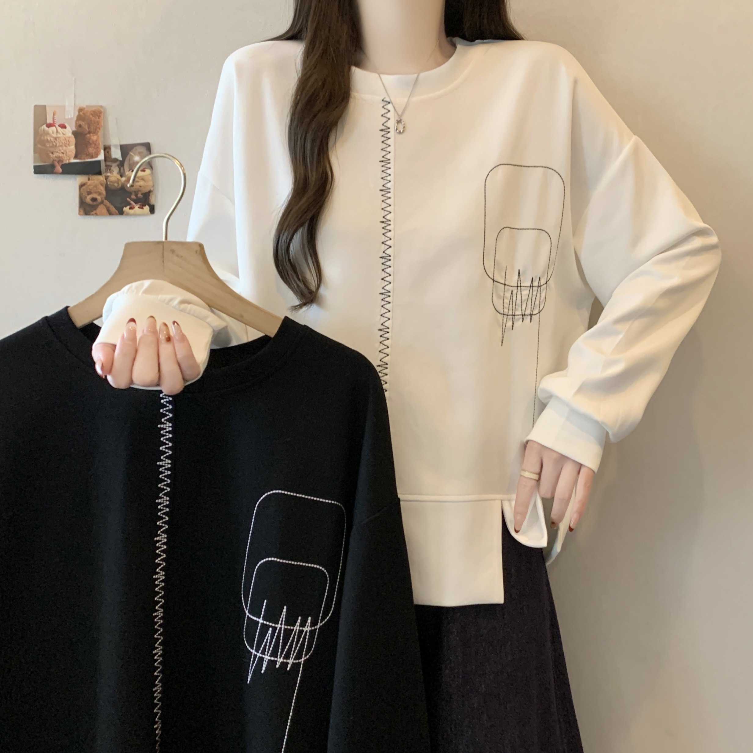 玖月大码新款独特别致卫衣圆领宽松休闲洋气减龄长袖上衣,女装/女士精品,大码内搭,淘宝优惠券,粉丝福利购,淘宝优惠卷