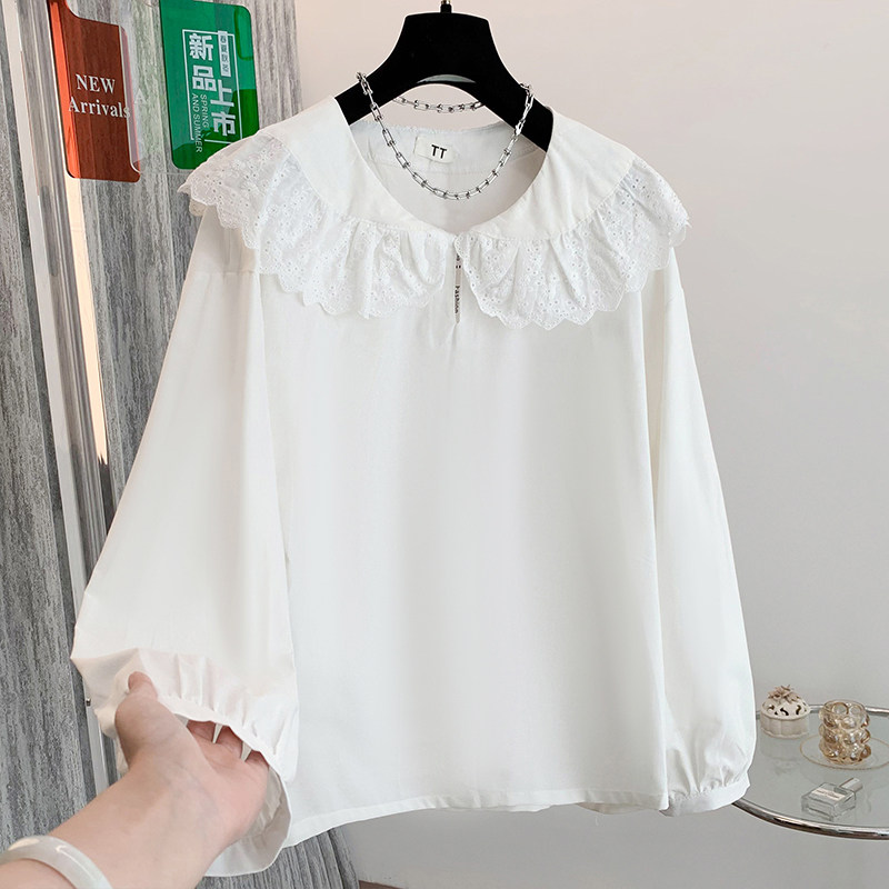 玖月2026早春气质娃娃领甜美设计白色棉麻料舒适衬衫,女装/女士精品,大码内搭,淘宝优惠券,粉丝福利购,淘宝优惠卷