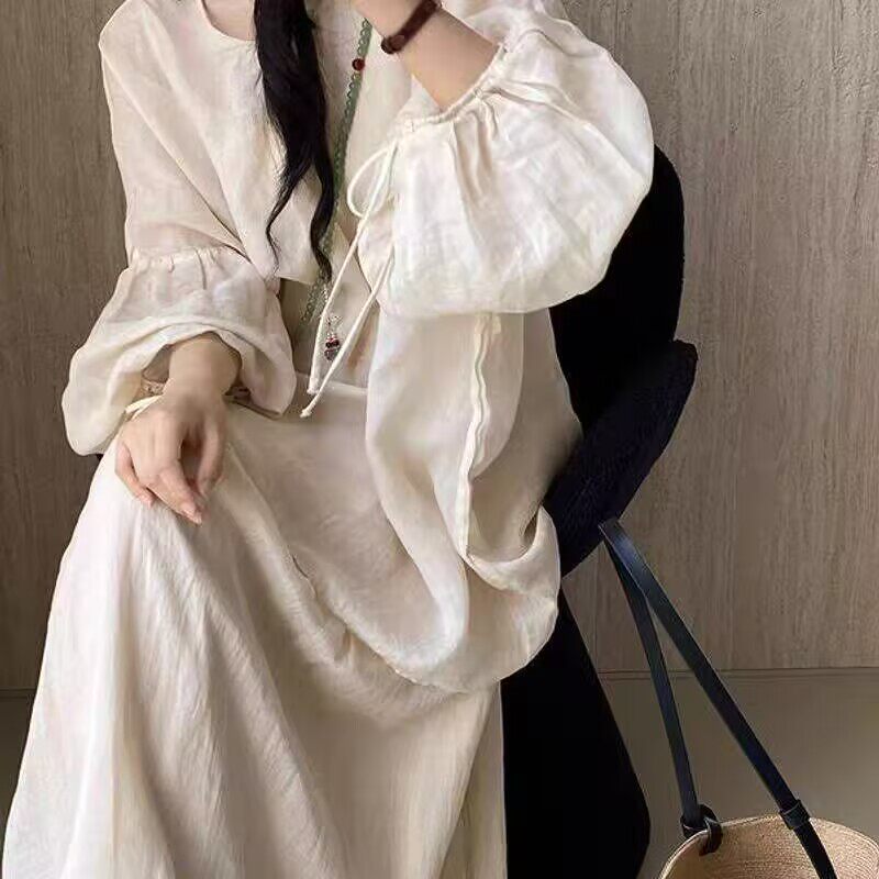 玖月夏装大码女装法式时尚新中式国风苎麻灯笼袖衬衫慵懒上衣