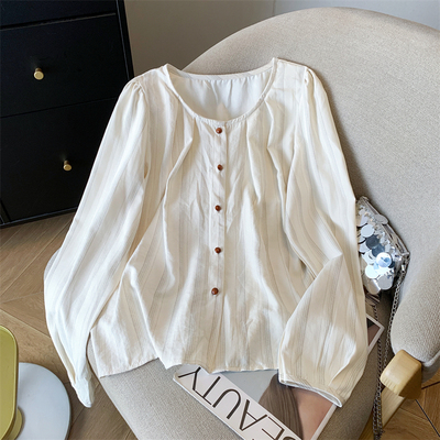 玖月2026春季新款设计感小众百搭衬衫甜美泡泡袖上衣长袖