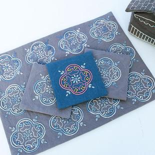 30cm 窗花茶席刺子绣材料包灰色湖蓝色手工解闷自绣隔热垫茶道22