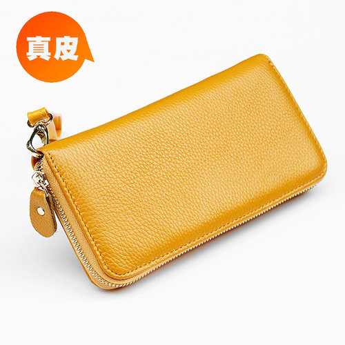 真皮招财黄色包包可放手机多卡位