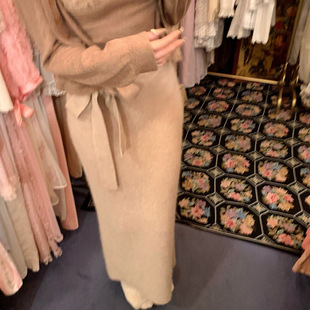 蝴蝶结系带浣熊绒半裙日系修身 新款 针织长裙 冬季 姐姐约会日