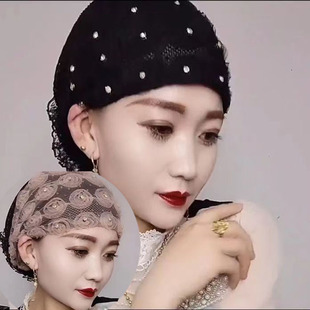 新玫瑰盘花帽子假发帽老人帽包头帽回民加长盖头马来印花头巾