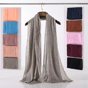 2022新款中东女士头巾回民纯色披肩围巾女棉麻百搭围巾长纱巾盖头