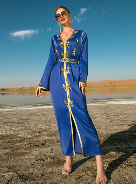 爆款橙色重工手缝钻连衣裙复古宫廷风聚会古大码舞台长裙微礼服复