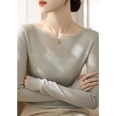 肩高级内春搭针织打底衫毛衣女装秋202新款纯色一字肩5728#fhh长