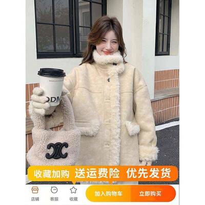 Nahuh棉u粗花呢风羊毛厚女装冬季2格02i5新款超好看短QUO毛连身质