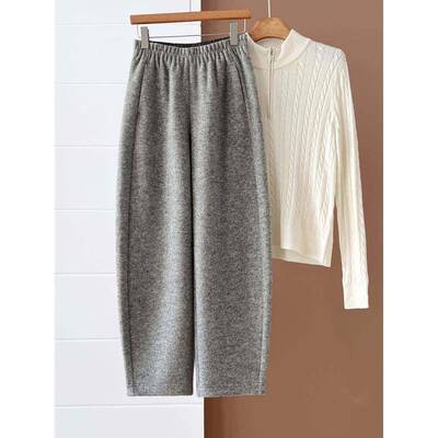 高奢时尚筒毛羊九气球裤女秋冬加厚显瘦DLV镰刀裤直弯刀分哈伦休