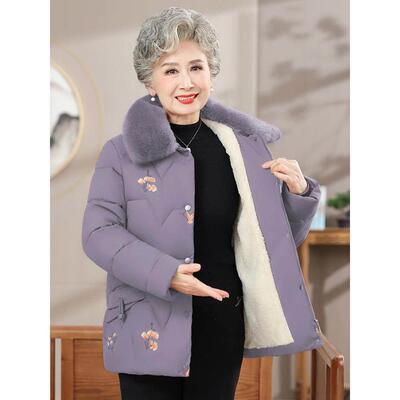 简溪老人PSD冬装外女妈妈棉服冬季新款加绒厚老太棉加袄70太岁套