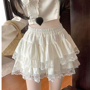 甜辣蕾丝碎花边蛋糕裙夏季 辣妹女高腰a字短裙纯欲高腰蓬蓬半身裙