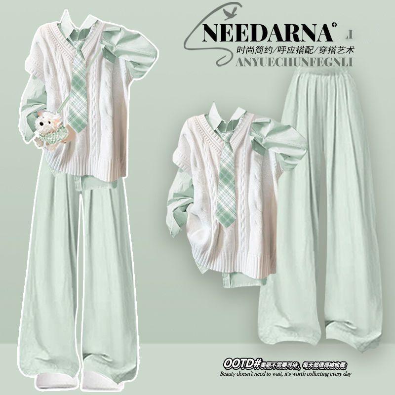2025超火穿搭一整套miu里miu气韩系早秋独特超好看衬衫马甲套装