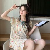 休闲可外穿家居服 甜美撞色短袖 可爱印花熊睡衣女2024夏季 新款