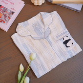 可爱ins风条纹熊猫简约家居服套装 短袖 睡衣女春夏款 日系夏季