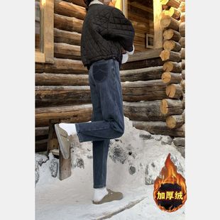 显瘦小个子老爹九分裤 加绒加厚宽松哈伦牛仔裤 大码 新款 女2024冬季
