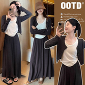 2025春季 减龄上衣 新款 韩版 猪鼻扣可调节半身裙三件套 时尚 孕妇装