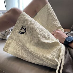 高街宽松五分中裤 运动泡泡纱冰丝短裤 男休闲速干沙滩 美式 夏季