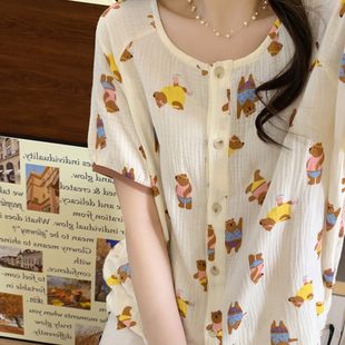 印花小熊居家服外穿 ins夏季 新款 可爱卡通圆领短袖 睡衣女2024新款