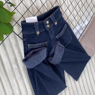 子遮跨老爹裤 女加绒保暖显瘦哈伦裤 子 直筒牛仔裤 洋气减龄高腰冬季