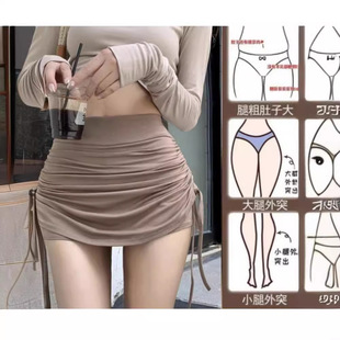显瘦纯欲风包臀裙a字裙裤 抽绳褶皱半身裙女夏大码 mm辣妹性感修身