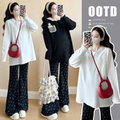 2025春季 两件套装 新款 托腹裤 甜美连帽蕾丝拼接孕妇打底衫 孕妇装